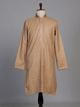 Beige linen kurta suit set with subtle thread detailing