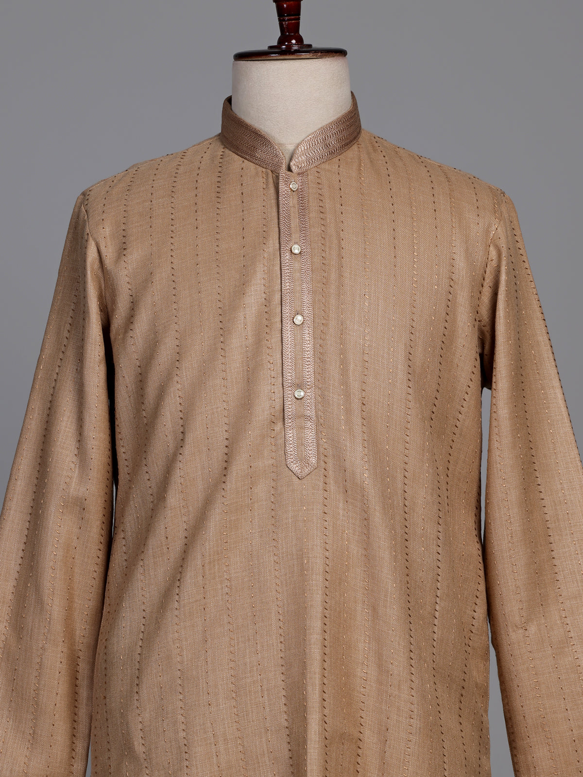 Beige linen kurta suit set with subtle thread detailing