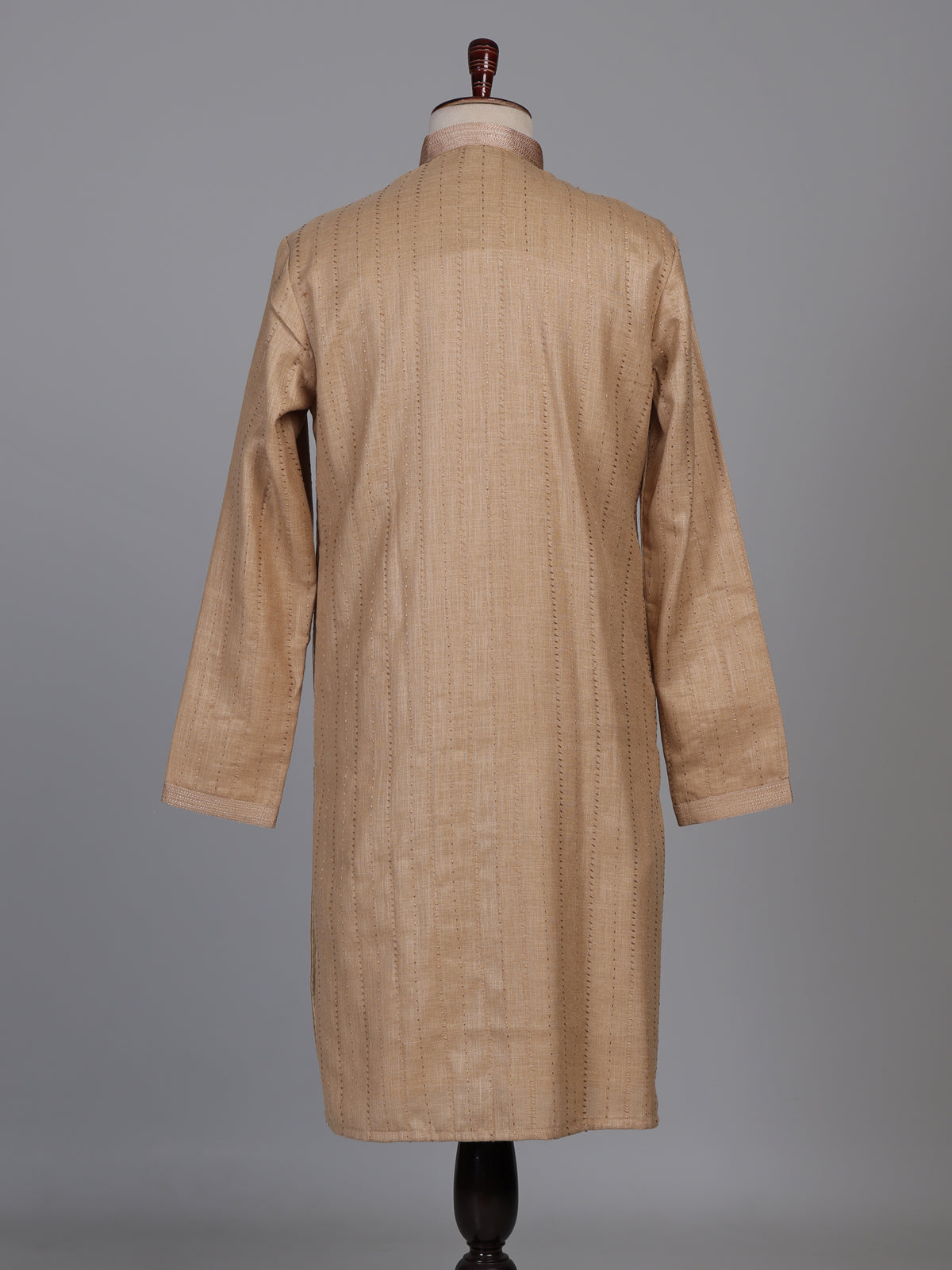 Beige linen kurta suit set with subtle thread detailing
