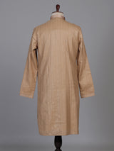 Beige linen kurta suit set with subtle thread detailing