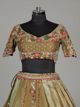 Olive lurex brocade silk lehenga choli with attached dupatta