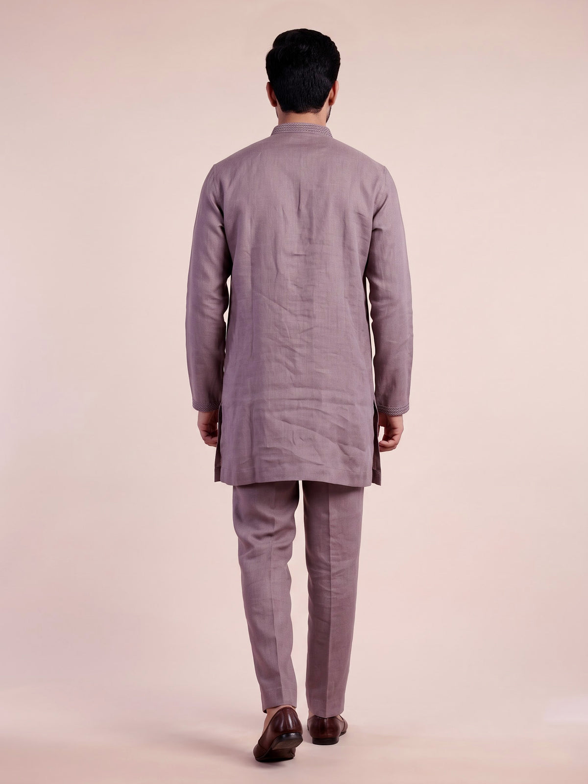 Dusty mauve purple linen short kurta suit