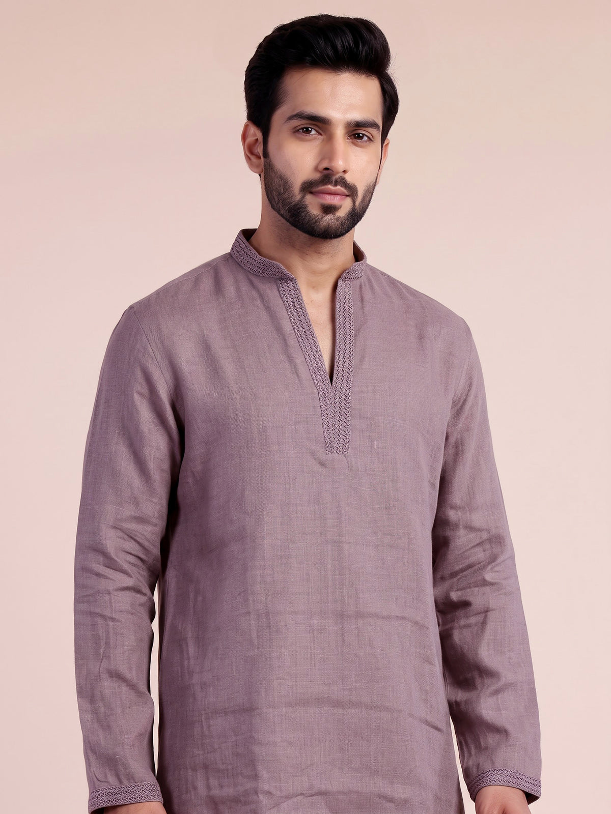 Dusty mauve purple linen short kurta suit