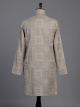 Beige linen kurta suit with floral thread embellishments