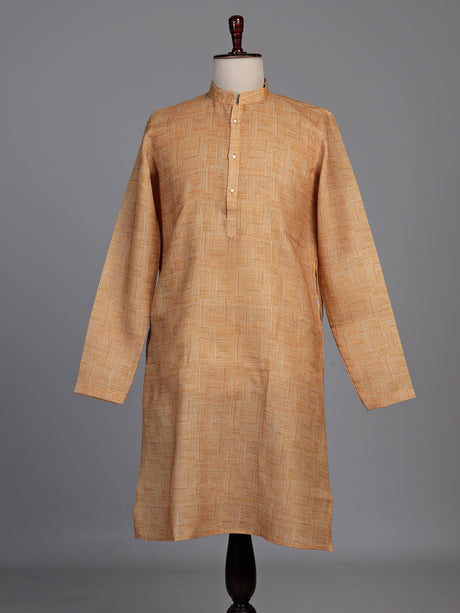 Mustard yellow textured cotton kurta suit