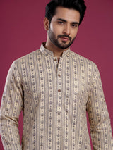 Cream cotton kurta suit with charcoal floral geometric print