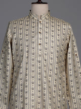 Cream cotton kurta suit with charcoal floral geometric print