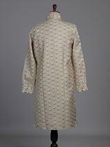 Cream cotton kurta suit with charcoal floral geometric print