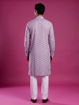 Soft lilac cotton kurta suit with printed vertical stripes