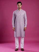 Soft lilac cotton kurta suit with printed vertical stripes