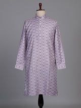 Soft lilac cotton kurta suit with printed vertical stripes