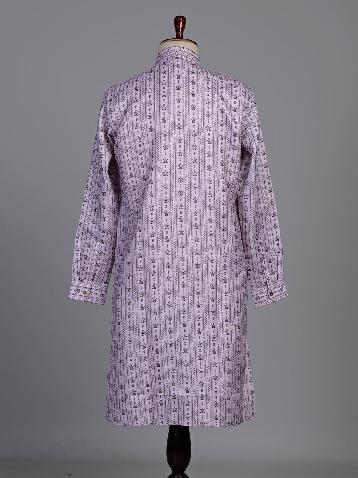 Soft lilac cotton kurta suit with printed vertical stripes