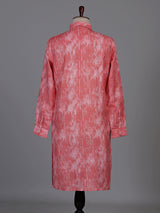 Coral red cotton kurta suit with kantha inspired stitch print