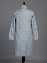 Sky blue cotton kurta suit with geometric floral stripe print