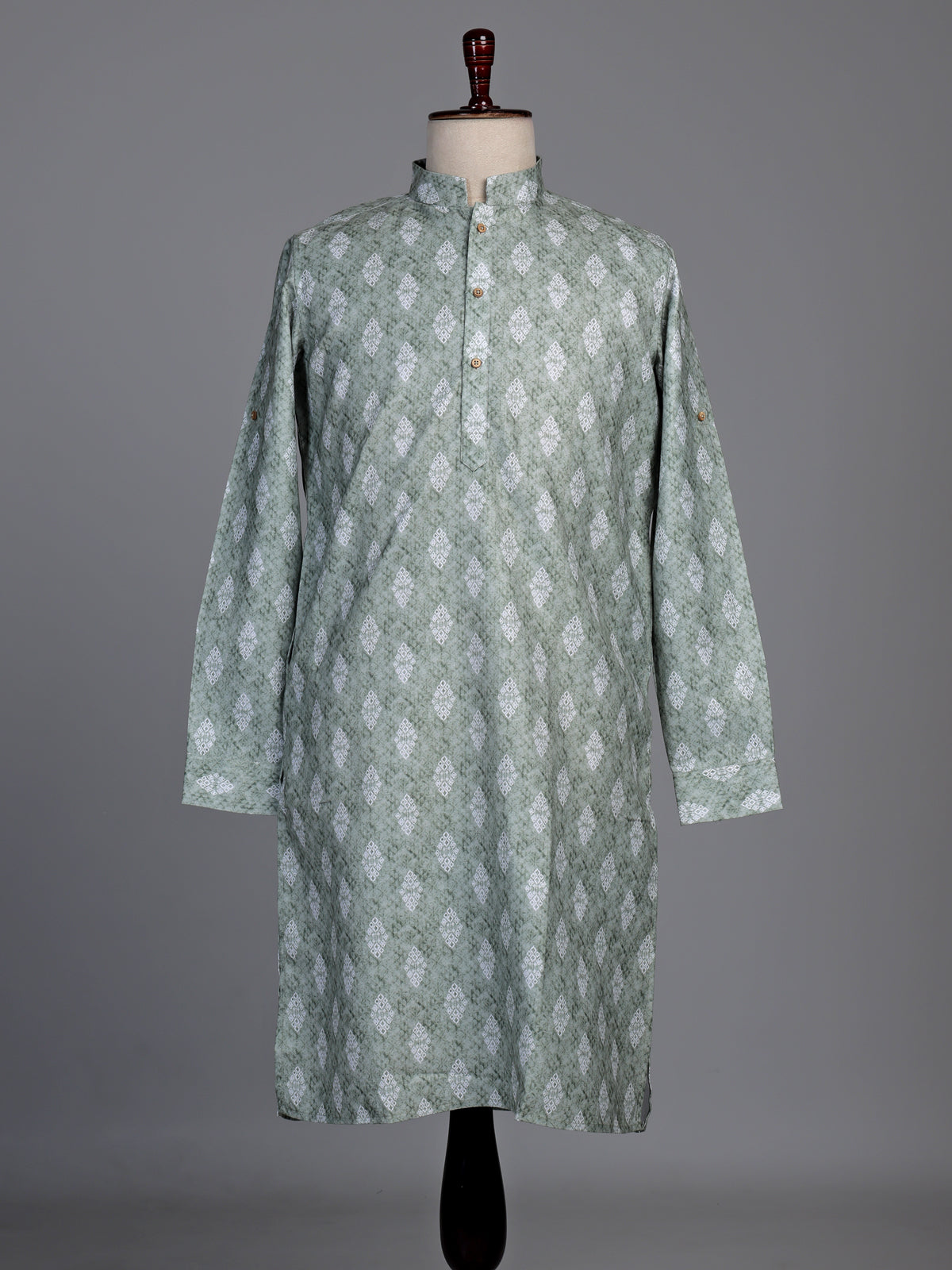 Sage green cotton kurta suit with ethnic print