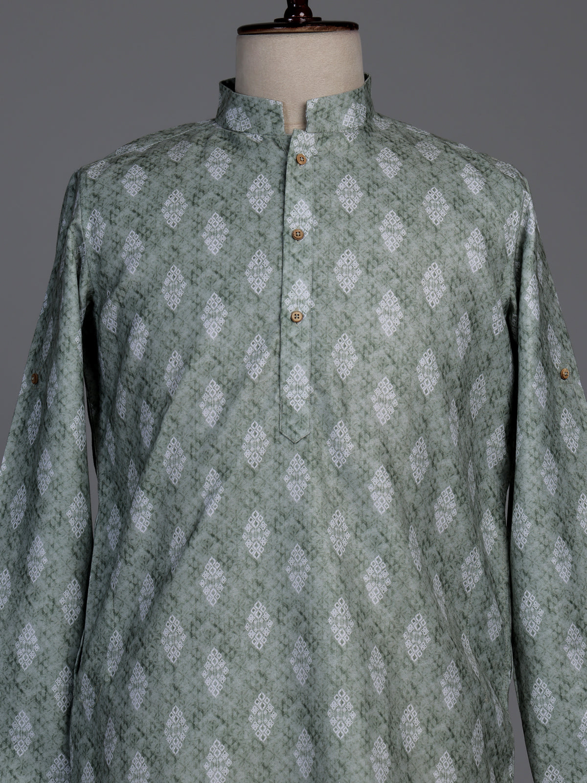 Sage green cotton kurta suit with ethnic print