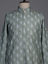 Sage green cotton kurta suit with ethnic print