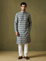 Cream kurta suit with multicolour persian architectural mosaic print