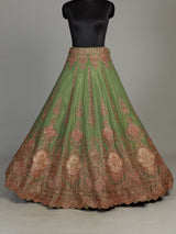 Green crinkled silk unstitched lehenga choli with zardosi work