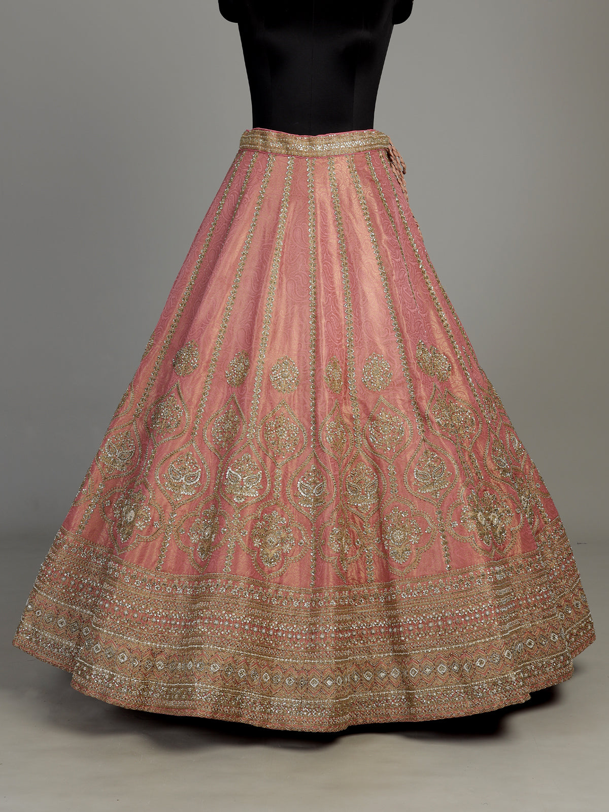 Pastel pink silk unstitched lehenga choli with resham embellishments
