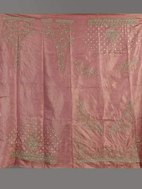 Pastel pink silk unstitched lehenga choli with resham embellishments