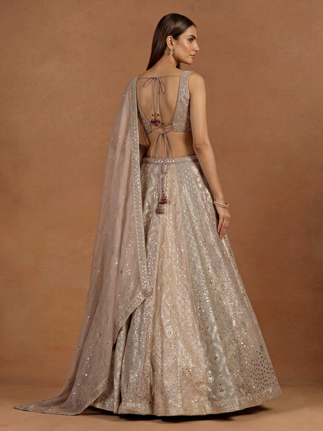 Grape purple silk lehenga choli with luxurious zardosi embellishments