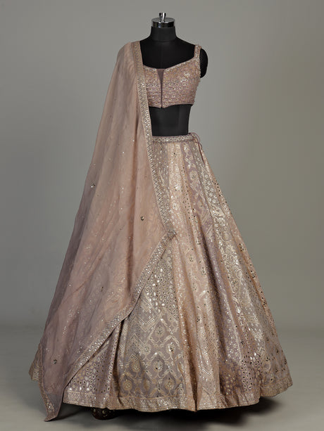 Grape purple silk lehenga choli with luxurious zardosi embellishments