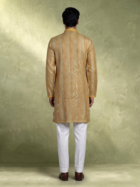 Marigold yellow kurta suit with silver gota patti pinstripes