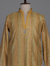 Marigold yellow kurta suit with silver gota patti pinstripes