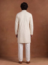 Ivory white lucknowi embroidered kurta suit with subtle bead work
