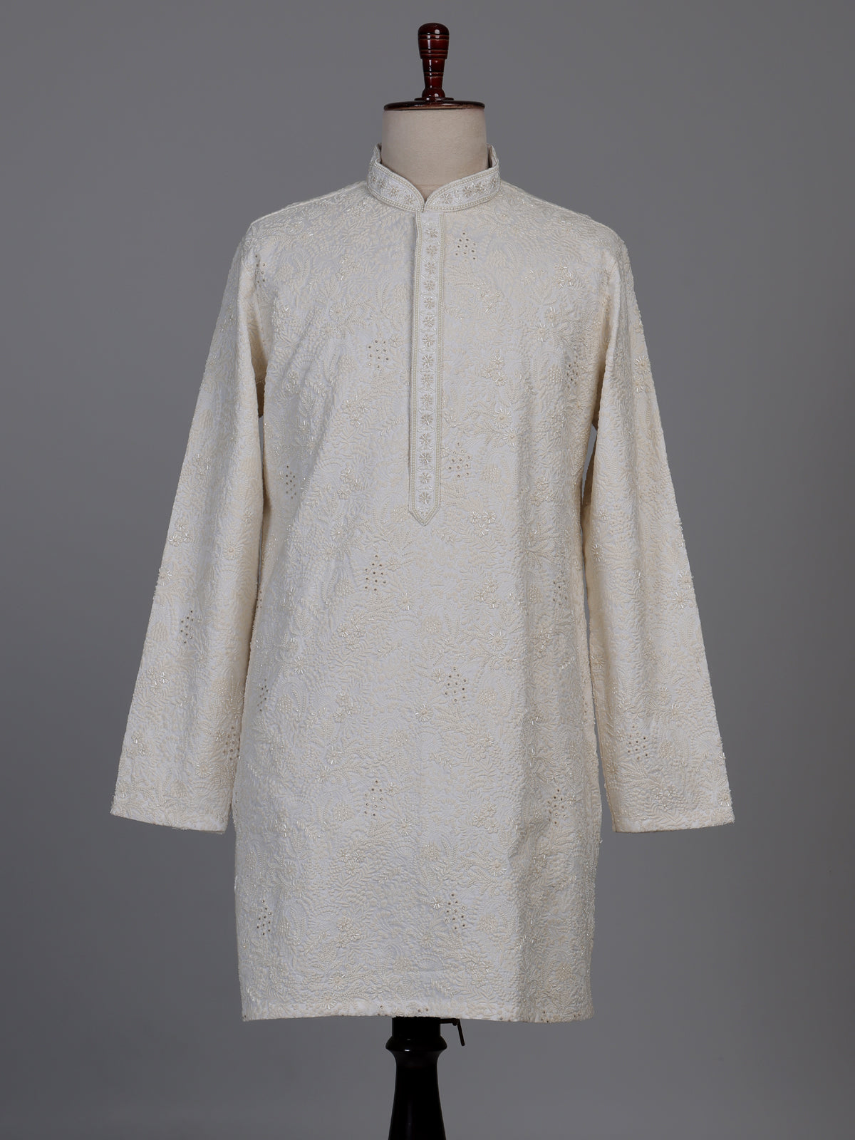 Ivory white lucknowi embroidered kurta suit with subtle bead work