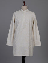 Ivory white lucknowi embroidered kurta suit with subtle bead work