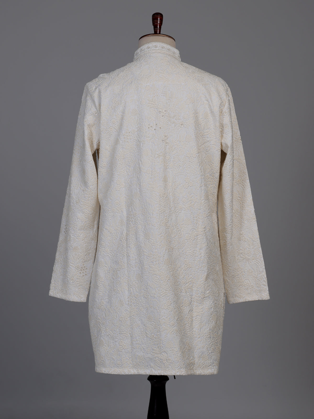 Ivory white lucknowi embroidered kurta suit with subtle bead work