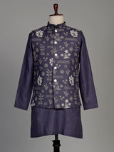 Lavender purple linen waistcoat set with floral embroidery