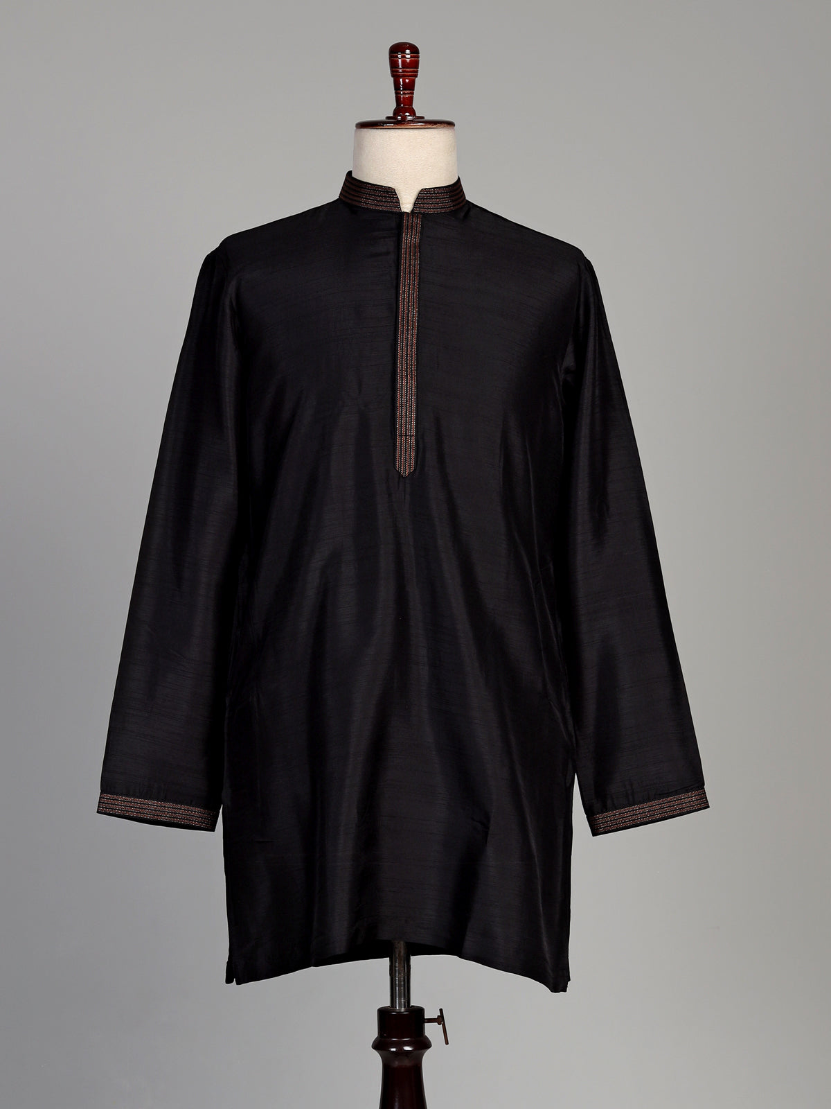 Black raw silk waistcoat set with antique gold floral brocade