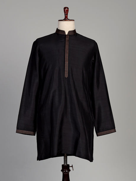 Black raw silk waistcoat set with antique gold floral brocade