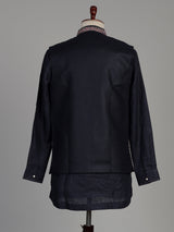 Charcoal black silk blend waistcoat set with embroidered jacket