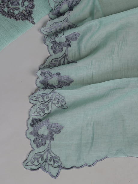 Sky blue diamond rosette women pant suit