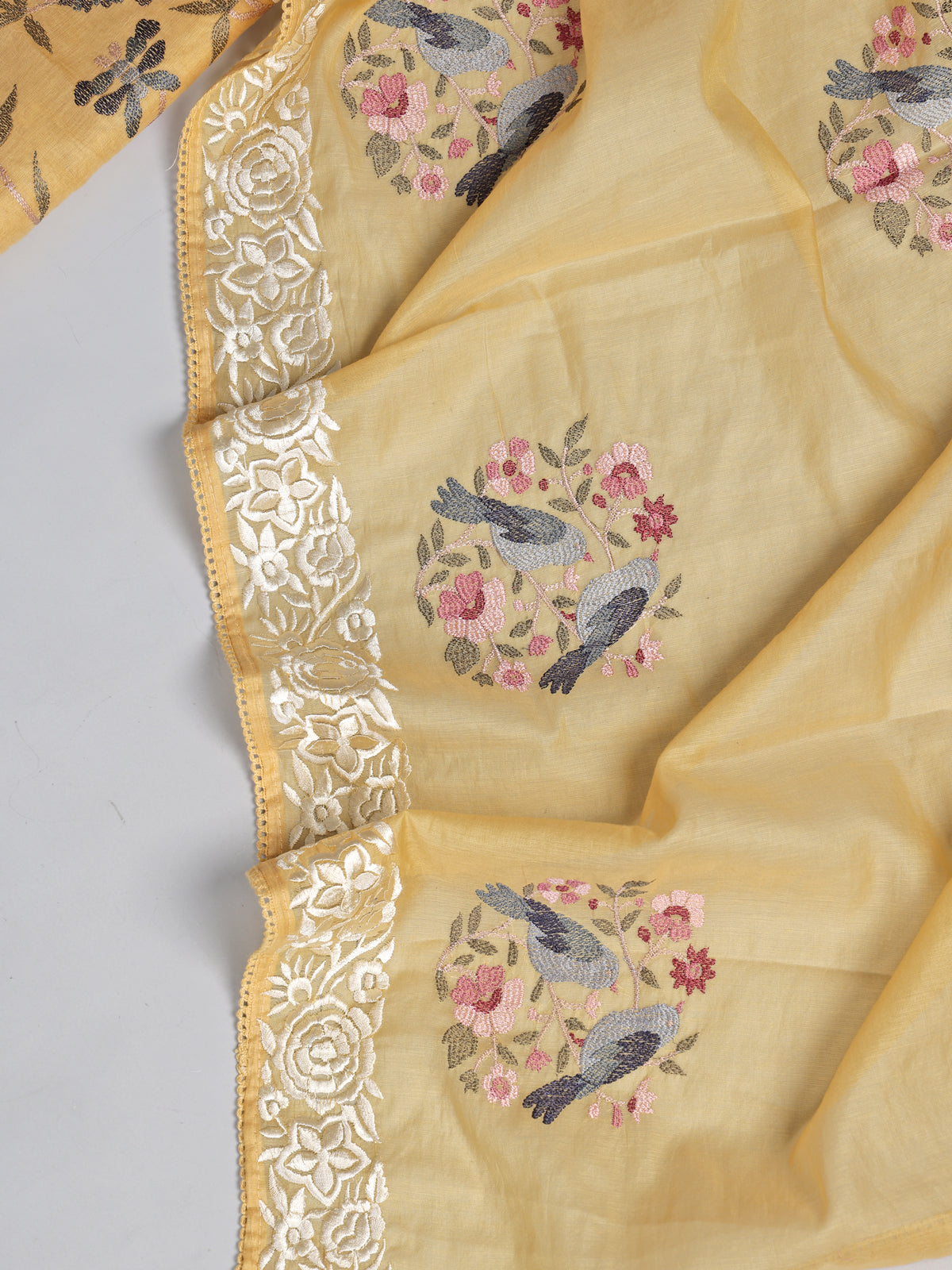Yellow persian garden bird women pant suit