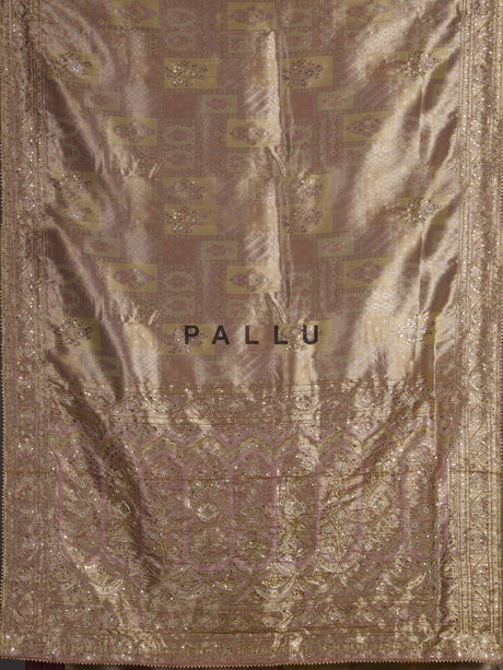 Lavender purple tissue silk saree with detailed zardosi and zari embellishments