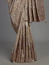 Lavender purple tissue silk saree with detailed zardosi and zari embellishments