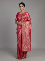 Rani pink tissue silk saree with ornate mirror and zardosi embellishments
