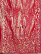 Rani pink tissue silk saree with ornate mirror and zardosi embellishments