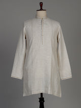 Beige cotton linen kurta set with tonal panels and stonework