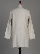 Beige cotton linen kurta set with tonal panels and stonework