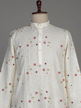 Cream cotton silk kurta set with chikankari floral embroidery