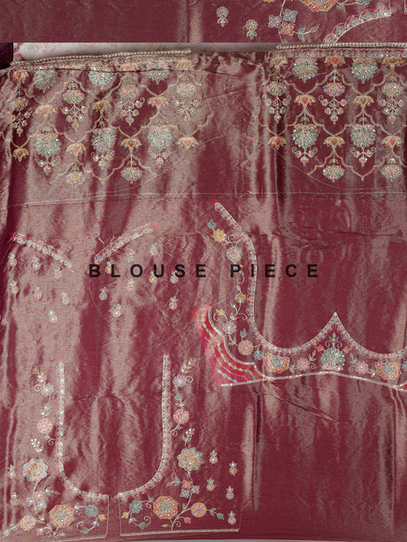 Lavender purple pashmina saree with floral embroidery and pearl detailing