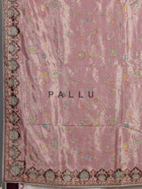 Lavender purple pashmina saree with floral embroidery and pearl detailing