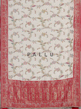 Cream pashmina saree with floral embroidery and diamond embellishments