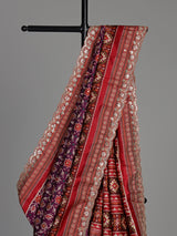Purple semi patola silk saree with Patola print and contrasting embellished pallu